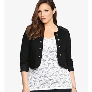 Torrid 0 Black Military Cropped Cardigan
